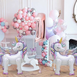 卡通独角兽主题气球3d立体彩虹马气球儿童生日派对装饰拍照道具