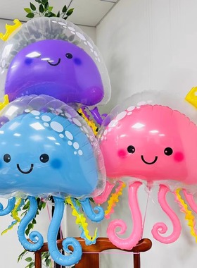 网红新款双层泡泡水母气球 卡通可爱皇冠水母气球地摊气球玩具