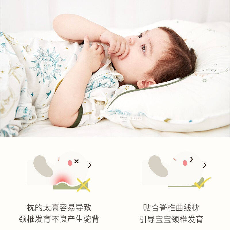 yikyak婴儿枕头0-1-2岁新生儿防偏，正头型透气防螨定型枕星月童