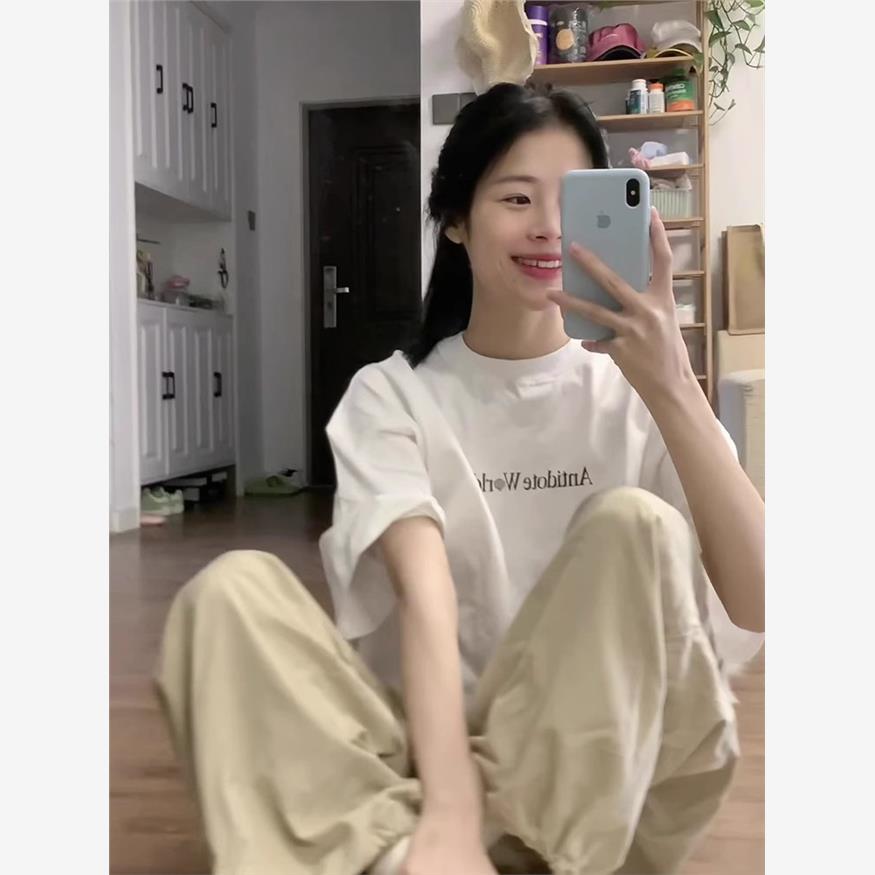 纯棉潮牌美式白色短袖t恤女夏季2025新款宽松设计感小众半袖上衣