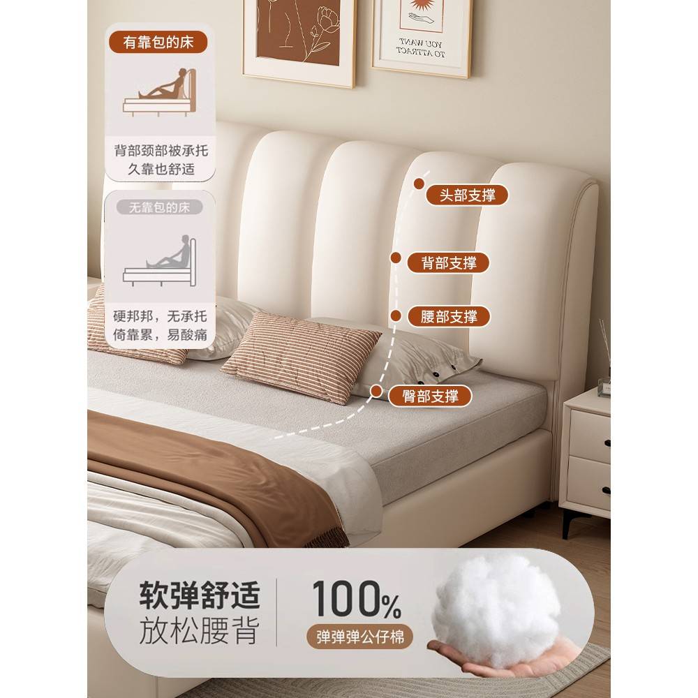 油实小木床主代现简.齐8约米奶卧软双人包床1户型.5风米边75082双