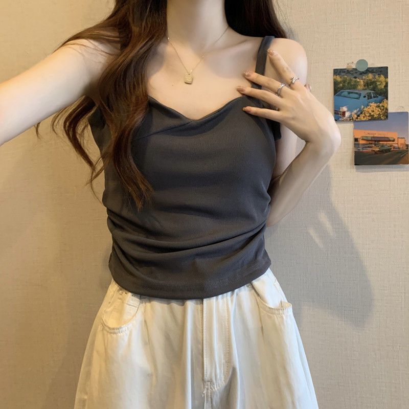 法式小吊带背心女大码2025夏季新款胖mm显瘦遮肚辣妹内搭打底上衣