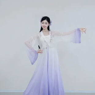 新款古典舞新中式女飘逸仙气国风大摆纱衣中国舞渐变紫色演出服装