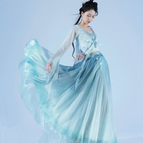 新款仙气蓝色渐变古典舞舞蹈服