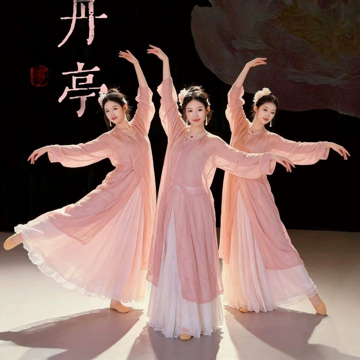 新款明制古典舞蹈服牡丹亭烫金圆领飘逸长袍开衫中国风节目演出服
