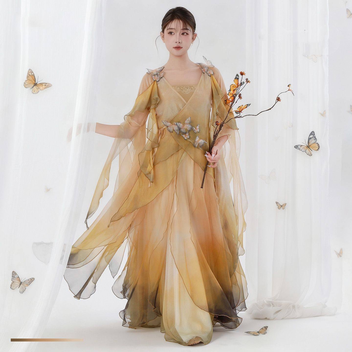 新款飘逸渐变蝴蝶古典舞演出服飘逸纱衣大摆裙古风舞蹈服演出服,运动/瑜伽/健身/球迷用品,古典舞服,淘宝优惠券,粉丝福利购,淘宝优惠卷