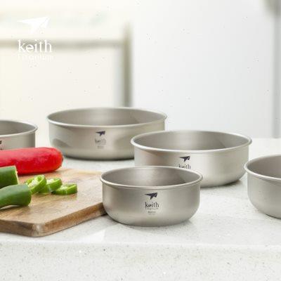 keith铠斯钛碗 钛饭碗饭盒 纯钛户外碗套装 便携户外精致露营餐具