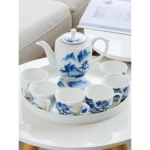 家用简约白玉瓷整套中式 功夫茶具套装 茶壶带把茶杯茶台干泡盘