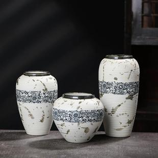 插花摆件复古做旧贴花工艺客厅玄关家居装 景德镇陶瓷花瓶新中式 饰