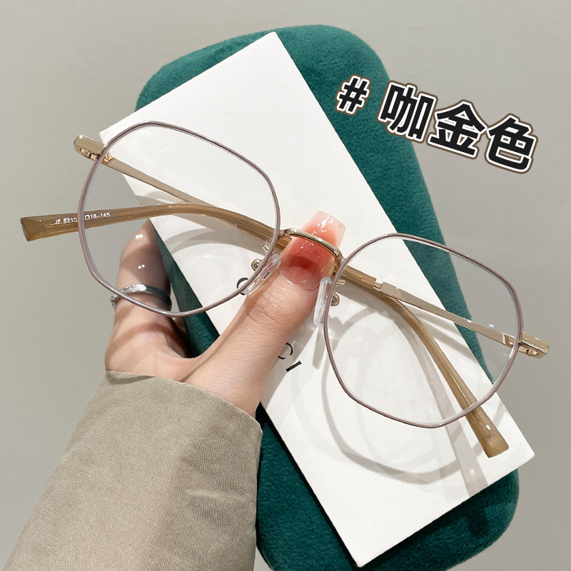 速发金丝圆框高级感蓝视可配度数素防神器平光颜近光复古眼睛架