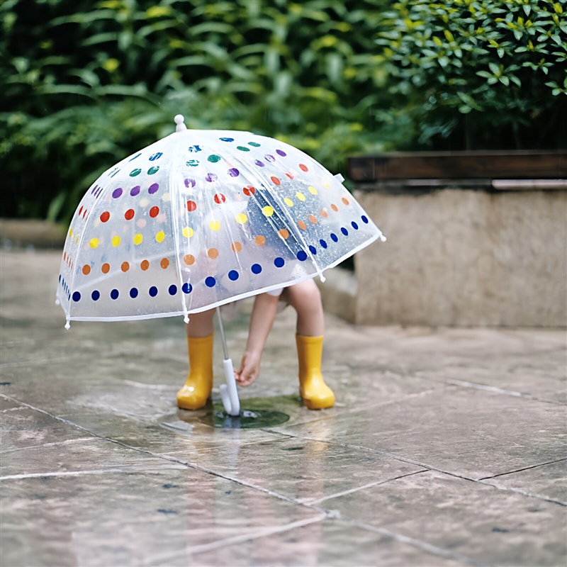 速发彩色豆波点透明宝宝雨伞岁超轻儿童上学幼儿园专用小号塑料雨