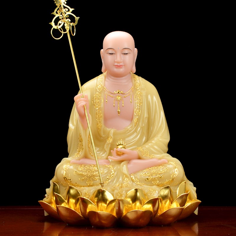 速发石雕汉白玉地藏王镶金佛供坐像像奉娑婆三圣套装家居家用摆件