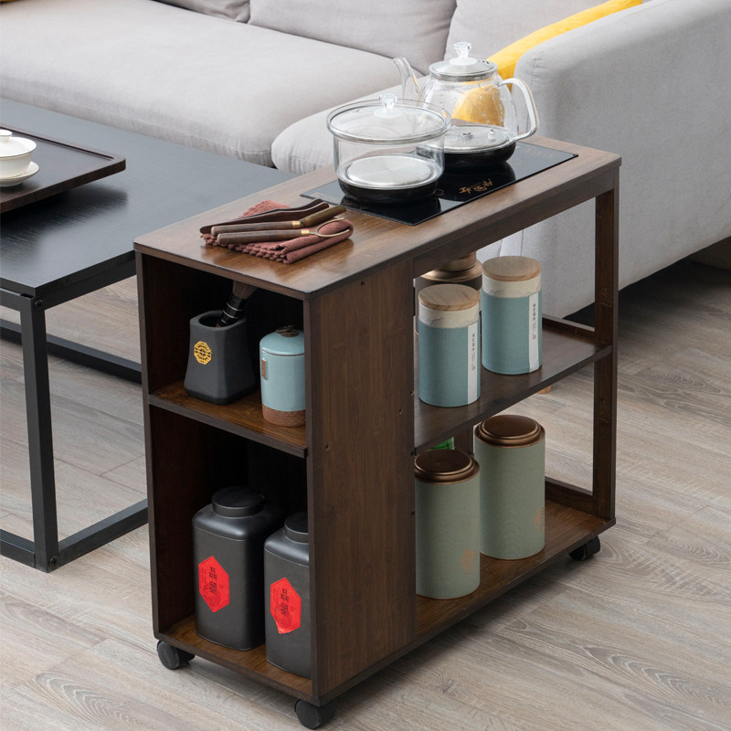 速发移动茶台家用小茶桌沙发一几台功几茶夫实木泡茶车盘烧水壶边
