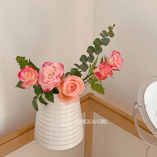 速发花瓷花瓶干件客厅插花白色小花瓶风摆花陶瓶卧室陶罐瓷瓶