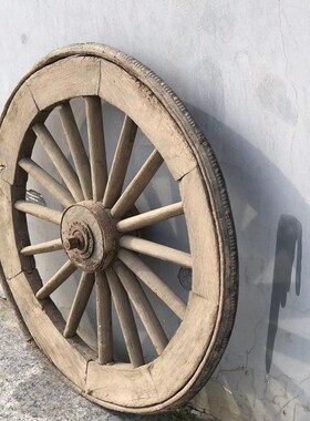 速发件俗怀旧老物件老车轮挂民财装滚滚法器旧轮子木头车轮源饰摆