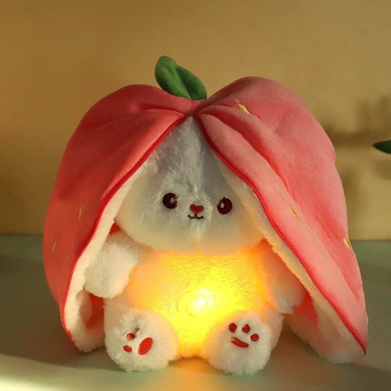 速发会呼吸发光的毛绒玩具草莓变身兔安抚哄睡陪伴儿童玩偶生日礼