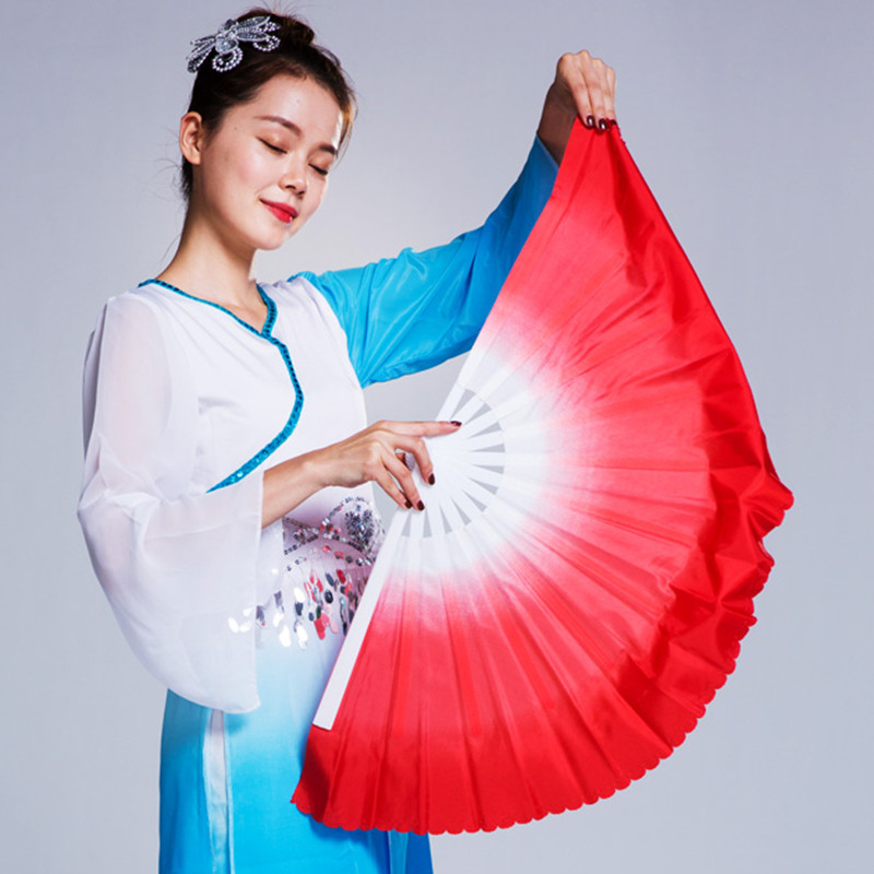 速发包邮彩云扇加厚扇料渐变色舞蹈跳子青花瓷舞扇秧歌木兰塑扇舞