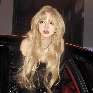 速发假发长发夏头然白金色八字刘卷rose长海发中分大波浪全自套