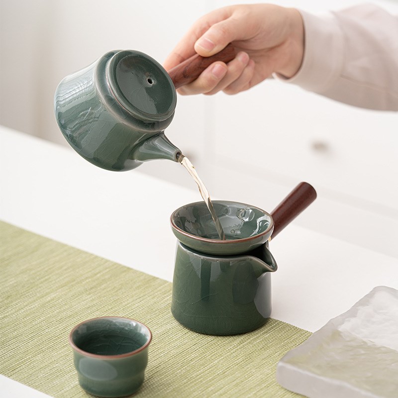 速发开禅哥纹茶壶家用防烫木侧把壶可养片翼窑单壶陶瓷泡茶壶功夫