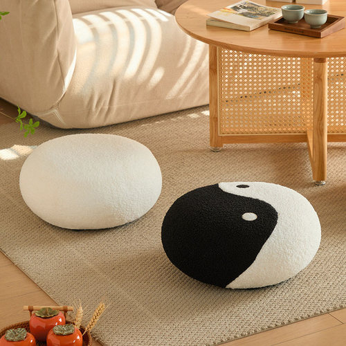 速发凳客家用矮凳子厅坐墩黑白创意太极圆凳小板凳换垫凳沙发鞋脚