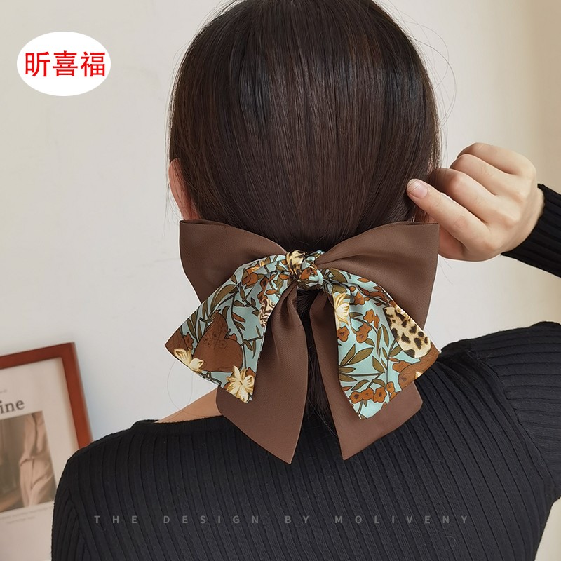 速发气质勺版蝴蝶结飘带大时发圈肠尚后脑韩弹簧夹头饰碎花头绳发