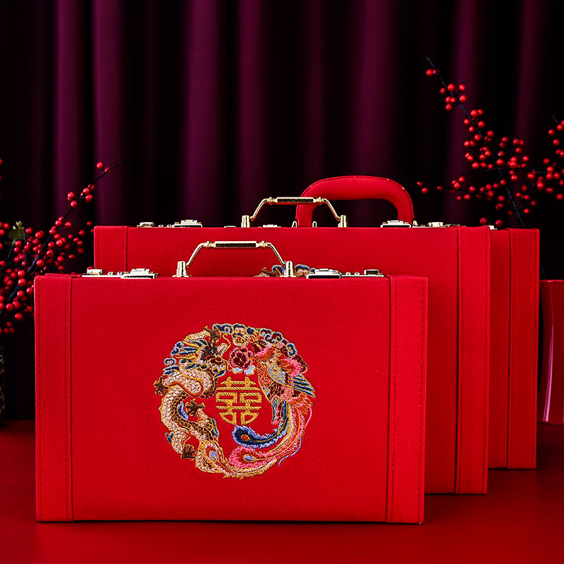 速发订婚彩礼钱盒子礼金盒结彩礼品定亲婚用箱子聘礼提亲礼盒蜗趣