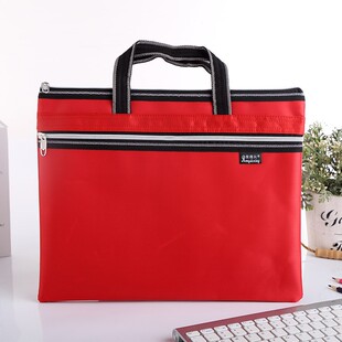 速发包邮红色拉链帆布4A袋手提文件袋双层袋会料袋资议公文包印刷