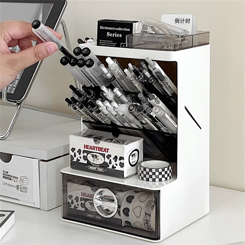 速发斜插式笔筒收纳盒桌笔抽屉文具面尘置物架办公室书桌亚克力大