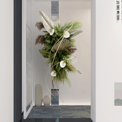 速发商业饰艺花陈悬挂装美橱窗布置酒店会所吊饰植物蒲葵叶白掌