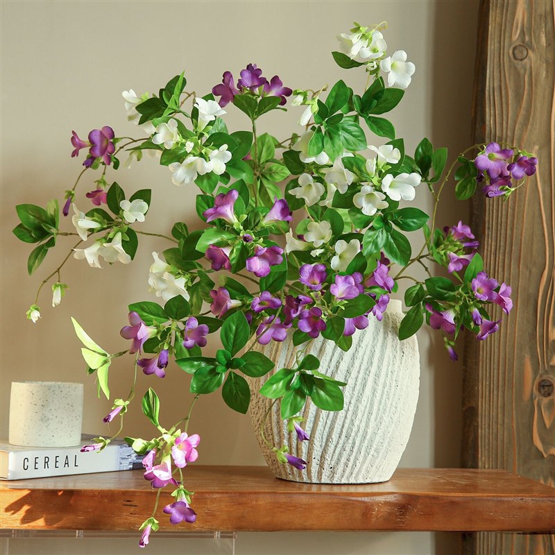 速发仿真花高档新款客厅油桐花束假花牵牛花花高枝插花布置摆件