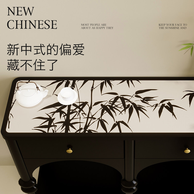 速发新中式餐边柜台面垫皮革免水防油防洗桌布电视柜关玄垫鞋柜防