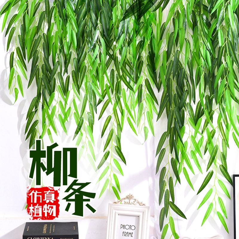 速发绿树叶子树枝柳芽室面墙内吊顶垂吊装饰柳植植物藤条树木造景