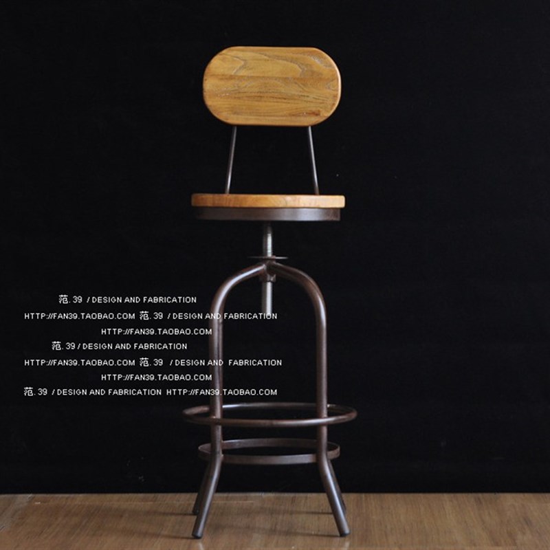 速发美式乡村实木铁艺做旧 电脑椅酒吧椅复古 餐椅休闲椅椅升降吧