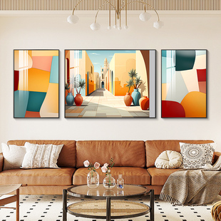 速发多巴胺客厅装饰画轻奢沙发背景墙挂画创意三联壁画高级感墙画