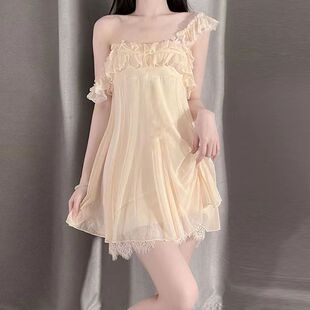 2023爆款性感纯欲吊带睡裙居家蕾丝花边睡衣甜美发饰仙女公主风