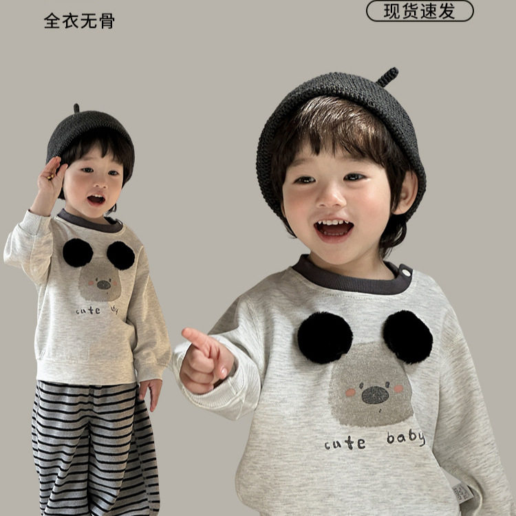 全衣无骨春款衣服韩系婴幼儿洋气宝宝套装a类卫衣条纹卫裤两件套