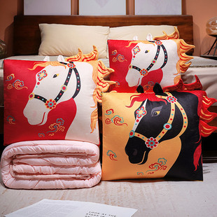 新款生肖马抱枕被子两用2026马年吉祥物公仔年会礼物可定制logo