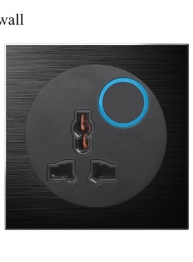 86型黑色铝拉丝通用三孔LED大光圈带开关 多三孔USB 三孔墙壁插座