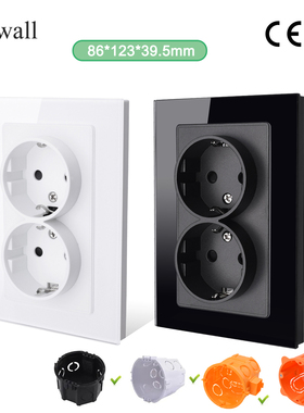 COSWALL钢化玻璃面板欧规双德插 123连体双德式插座86型电源插座