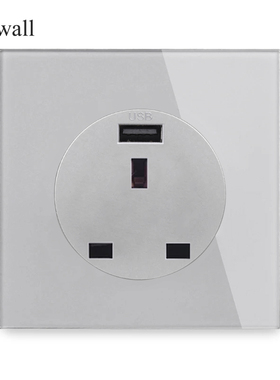 86型13AUSB英式插座 灰色玻璃面板大光圈带USB 英标香港墙壁插座
