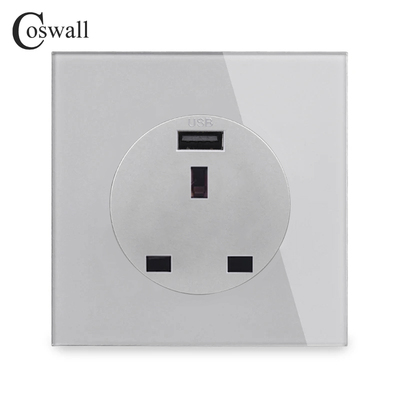 灰色13A+USB英式大光圈圆插座
