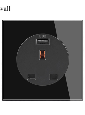 86型13AUSB英式插座 黑色玻璃面板大光圈带USB 英标香港墙壁插座