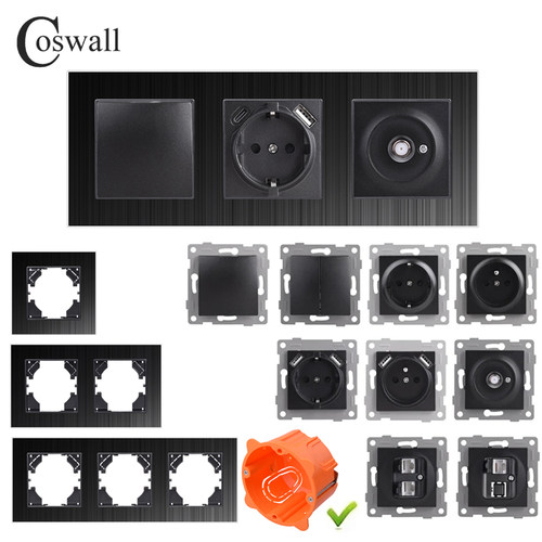 优质铝拉丝面板欧规开关插座