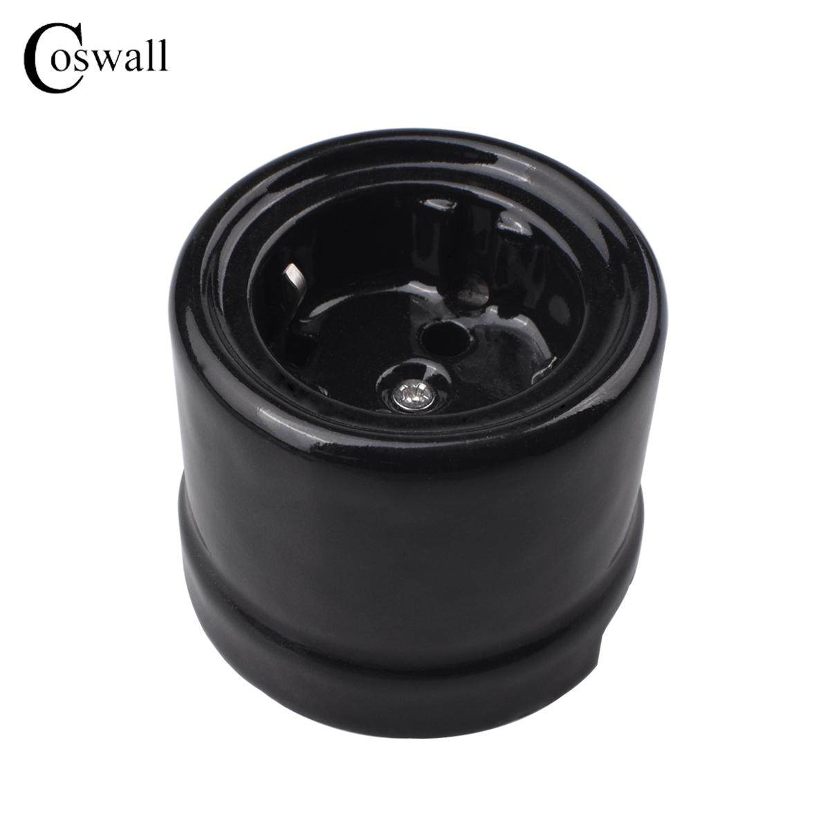 明装陶瓷欧插德式复古插座 欧标圆柱形插座创意墙壁插座63*63mm