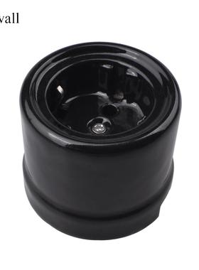 明装圆形陶瓷欧插德式复古插座 欧标插座创意墙壁插座63*63mm