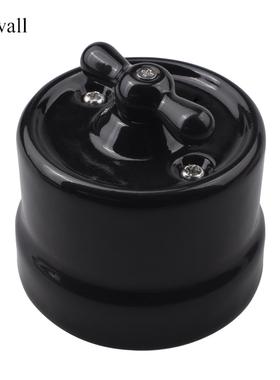 明装圆形陶瓷复古开关一开双控 欧标个性旋钮电源墙壁开关黑色