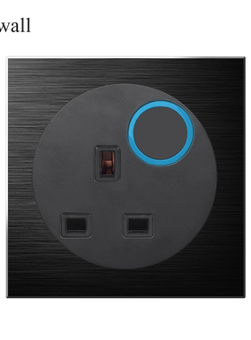 86型13A英式黑色铝拉丝LED大光圈带开关 英标USB 香港墙壁插座