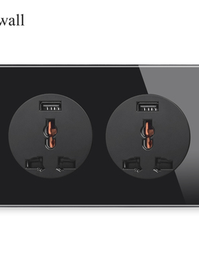 146型黑色玻璃 连体通用三孔LED大光圈带开关 多三孔USB墙壁插座