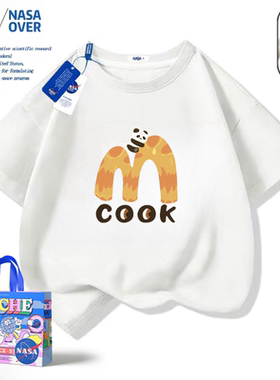 NASA联名熊猫短袖T恤女童夏季纯棉2024新款潮牌童装圆领宽松上衣