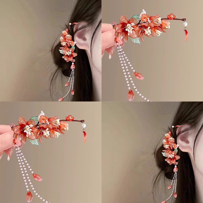 海棠花流苏花朵发夹女前额刘海夹